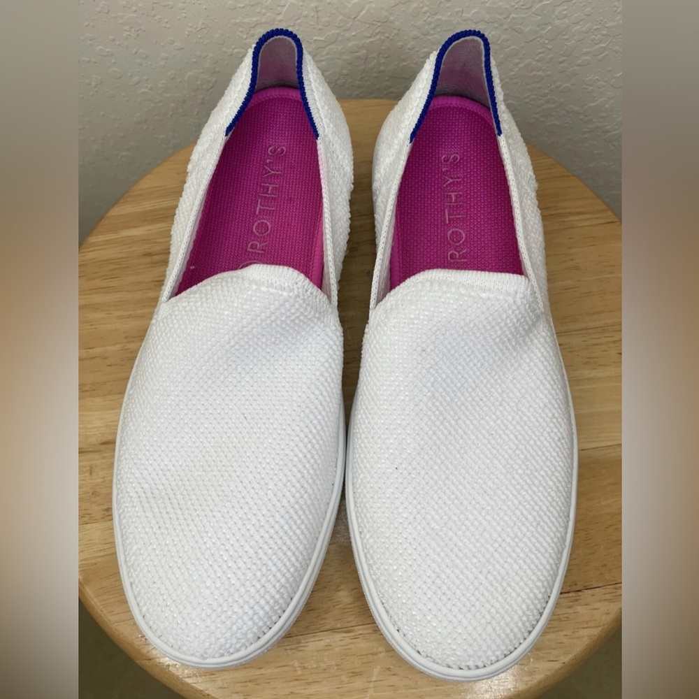 Rothy's White Slip-On Sneakers with Blue Trim size 8 - Picture 2 of 9